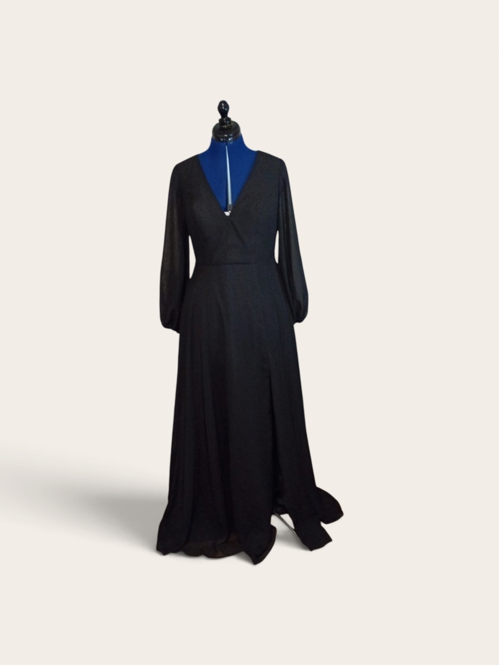 JJs House Black V-Neck Long Sleeve Side Slit Maxi Gown